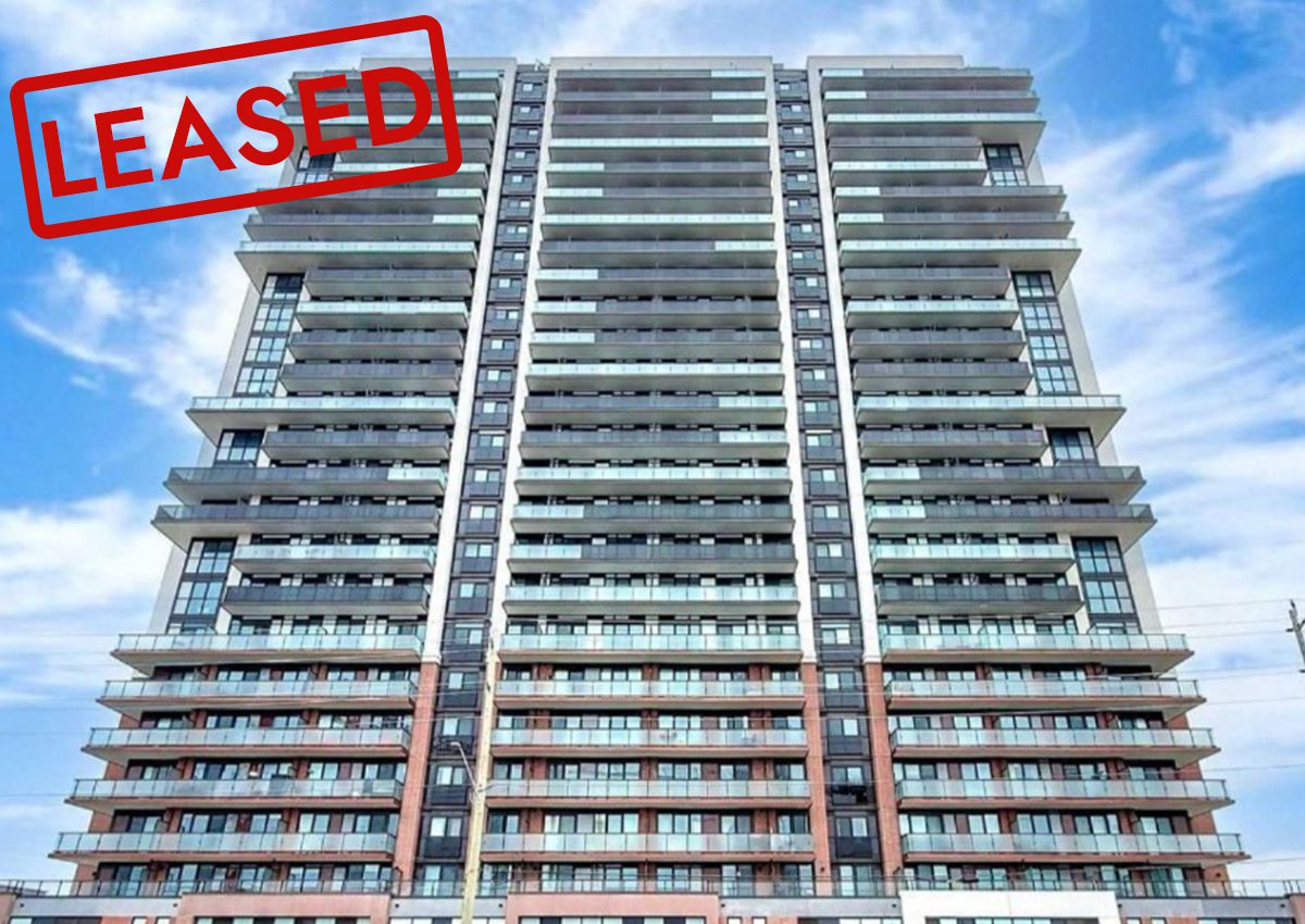 Tall modern apartment building with a 'LEASED' stamp on the image.